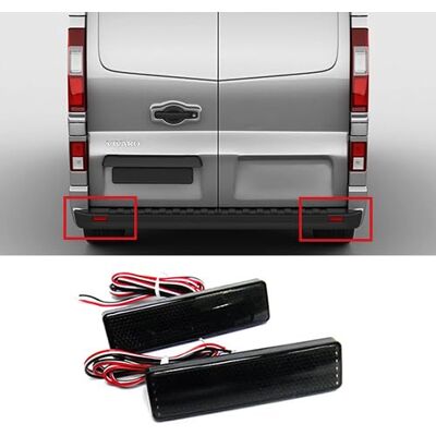RZG Lot de 2 réflecteurs LED noirs fumés pour pare-chocs arrière Vivaro Movano Master Trafic Primastar RZG Lot de 2 réflecteurs LED noirs fumés pour pare-chocs arrière Vivaro Movano Master Trafic Primastar