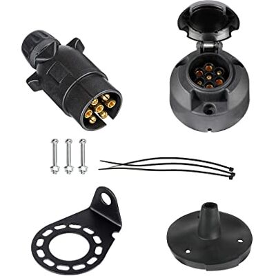 BEIJISTAR Kit de Fiche et Prise Remorque 7 Broches avec Joint en Caoutchou et Support de Montage en Métal, 12V Étanche Connecteur Prise Remorque Mâle et Femelle, pour Caravane Voitures RV Bateau BEIJISTAR Kit de Fiche et Prise Remorque 7 Broches avec Joint en Caoutchou et Support de Montage en Métal, 12V Étanche Connecteur Prise Remorque Mâle et Femelle, pour Caravane Voitures RV Bateau