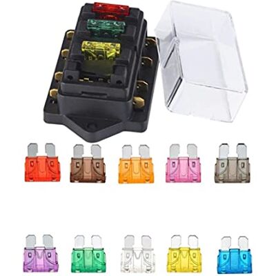 JZK Boîte à fusibles BH-4P 12 V 24 V 32 V 4 voies standard pour voiture, camping-car, bateau et autres véhicules, avec fusible à 10 lames JZK Boîte à fusibles BH-4P 12 V 24 V 32 V 4 voies standard pour voiture, camping-car, bateau et autres véhicules, avec fusible à 10 lames