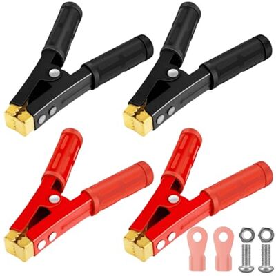GOMETY Lot de 2 pinces crocodiles 1000 A pour batterie de voiture, grandes, câbles de démarrage, pinces crocodiles de voiture, en cuivre pur avec gaine isolante, 155 mm, rouge + noir GOMETY Lot de 2 pinces crocodiles 1000 A pour batterie de voiture, grandes, câbles de démarrage, pinces crocodiles de voiture, en cuivre pur avec gaine isolante, 155 mm, rouge + noir