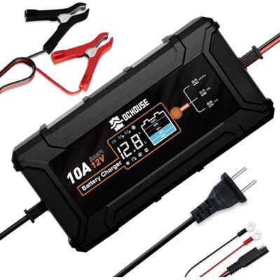 DC HOUSE DCHOUSE Chargeur de batterie de voiture 10 A 12 V Smart LiFePO4 Écran LCD Pour batterie au lithium Pour camion, moto, tondeuse, bateau, marine DC HOUSE DCHOUSE Chargeur de batterie de voiture 10 A 12 V Smart LiFePO4 Écran LCD Pour batterie au lithium Pour camion, moto, tondeuse, bateau, marine