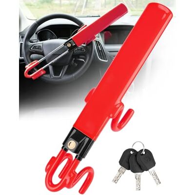 Tevlaphee Antivol de voiture, barre antivol de voiture, plus visible, service lourd, ajustement universel, 3 clés (rouge) Tevlaphee Antivol de voiture, barre antivol de voiture, plus visible, service lourd, ajustement universel, 3 clés (rouge)
