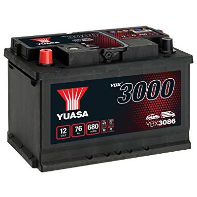 Yuasa YBX3086 Batterie de voiture 12 V 76 Ah 680 CCA Scellé sans entretien, 30 000 démarrages du moteur, couvercle anti-renversement, entièrement chargé et prêt à installer Yuasa YBX3086 Batterie de voiture 12 V 76 Ah 680 CCA Scellé sans entretien, 30 000 démarrages du moteur, couvercle anti-renversement, entièrement chargé et prêt à installer