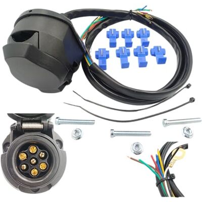 Web Truck Harnais de câble pour prise de remorque 7 broches Prise d'attelage de remorque câblée à 7 broches avec câble de 1,5 m + kit de montage pour camion, voiture, caravane Web Truck Harnais de câble pour prise de remorque 7 broches Prise d'attelage de remorque câblée à 7 broches avec câble de 1,5 m + kit de montage pour camion, voiture, caravane