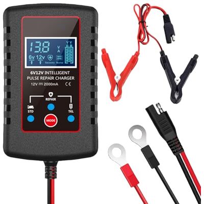 GAOUTO Chargeur de batterie de voiture 6 V 12 V Entièrement automatique intelligent Pour voitures, motos, camions GAOUTO Chargeur de batterie de voiture 6 V 12 V Entièrement automatique intelligent Pour voitures, motos, camions