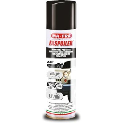 Ma-Fra , Faspoiler, Traitement en spray pour les parties extérieures en caoutchouc et en plastique des voitures, ravive et prévient la décoloration des pare-chocs en fibre de verre des voitures, 300 ml Ma-Fra , Faspoiler, Traitement en spray pour les parties extérieures en caoutchouc et en plastique des voitures, ravive et prévient la décoloration des pare-chocs en fibre de verre des voitures, 300 ml