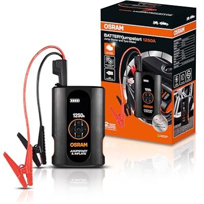 OSRAM BATTERYjumpstart 1250A, démarreur de batterie au lithium 12V, 1250A avec batterie externe et port USB, pour moteurs essence jusqu'à 6L et moteurs diesel jusqu'à 2,8L OSRAM BATTERYjumpstart 1250A, démarreur de batterie au lithium 12V, 1250A avec batterie externe et port USB, pour moteurs essence jusqu'à 6L et moteurs diesel jusqu'à 2,8L