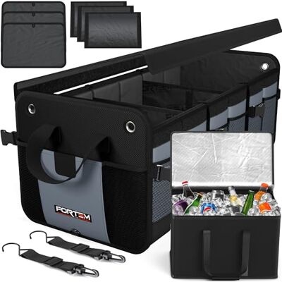 FORTEM Organisateur de Coffre SUV avec Glacière, Sac Rangement Pliable Multi Compartiments, Accessoires Auto Femme Homme, Oxford 1680D, Fond Antidérapant, Sangles Réglables, Couvercle Souple (110L) FORTEM Organisateur de Coffre SUV avec Glacière, Sac Rangement Pliable Multi Compartiments, Accessoires Auto Femme Homme, Oxford 1680D, Fond Antidérapant, Sangles Réglables, Couvercle Souple (110L)