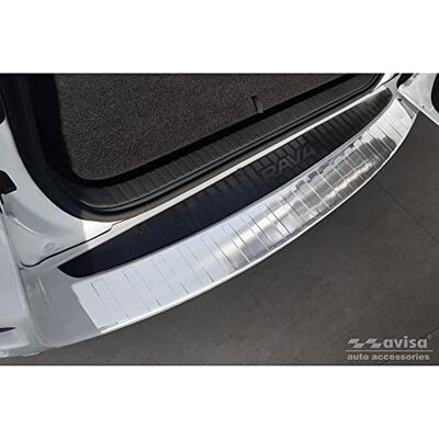 Avisa Protection de seuil arrière inox compatible avec Toyota RAV-4 III 2005-2008 & FL 2008-2012 'Ribs' (convient uniquement sans roue de secours) Avisa Protection de seuil arrière inox compatible avec Toyota RAV-4 III 2005-2008 & FL 2008-2012 'Ribs' (convient uniquement sans roue de secours)