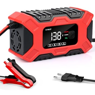 Gaethra Chargeur de batterie de voiture 6 A, 12 V, plomb-acide, portable, avec écran LCD, chargeur intelligent avec 4 modes de charge pour voiture, camion, moto, tondeuse, bateau, marine Gaethra Chargeur de batterie de voiture 6 A, 12 V, plomb-acide, portable, avec écran LCD, chargeur intelligent avec 4 modes de charge pour voiture, camion, moto, tondeuse, bateau, marine