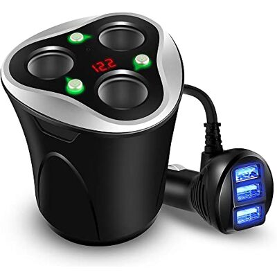 Skyocean 3 Prises Allume Cigare Adaptateur + 3 Ports USB Chargeur de Voiture, 120W 12/24V avec Affichage LED de Voltage Séparer on/off Interrupteur for GPS Téléphone Mobile & Caméra de Voiture (Noir)1 Skyocean 3 Prises Allume Cigare Adaptateur + 3 Ports USB Chargeur de Voiture, 120W 12/24V avec Affichage LED de Voltage Séparer on/off Interrupteur for GPS Téléphone Mobile & Caméra de Voiture (Noir)1