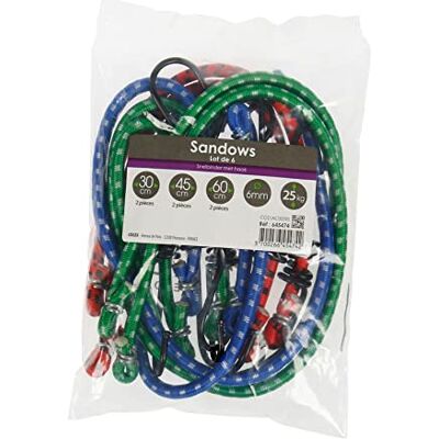 Turbocar Tendeurs de fixation, Cordes pour tente Lot de 6 tendeurs élastique avec crochets (30cm, 45cm, 60cm), lot de 6 sandows à crochets Ø6mm, 6 sandows pour bâche Tension 25kg Turbocar Tendeurs de fixation, Cordes pour tente Lot de 6 tendeurs élastique avec crochets (30cm, 45cm, 60cm), lot de 6 sandows à crochets Ø6mm, 6 sandows pour bâche Tension 25kg