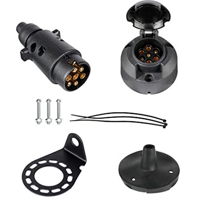 BEIJISTAR Kit de Fiche et Prise Remorque 7 Broches avec Joint en Caoutchou et Support de Montage en Métal, 12V Étanche Connecteur Prise Remorque Mâle et Femelle, pour Caravane Voiture RV Bateau BEIJISTAR Kit de Fiche et Prise Remorque 7 Broches avec Joint en Caoutchou et Support de Montage en Métal, 12V Étanche Connecteur Prise Remorque Mâle et Femelle, pour Caravane Voiture RV Bateau