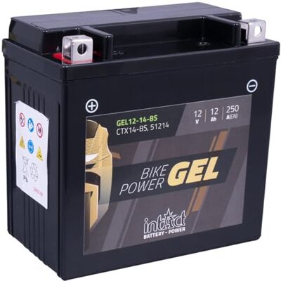Intact Batterie de moto gel Bike-Power GEL12-14-BS. Remplace YTX14-BS, YTX14, YTX14H-BS, YTX14H, GYZ16H. Batterie moto 12 V 12 Ah 250 A. Dimensions : 150 x 87 x 145 mm. Jusqu'à 30% de puissance de Intact Batterie de moto gel Bike-Power GEL12-14-BS. Remplace YTX14-BS, YTX14, YTX14H-BS, YTX14H, GYZ16H. Batterie moto 12 V 12 Ah 250 A. Dimensions : 150 x 87 x 145 mm. Jusqu'à 30% de puissance de