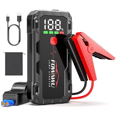 FOWAWU 6000A Booster Batterie Voiture (10L d'essence/8L de Diesel), 22800mAh 12V Démarreur de Batterie de Voiture Portable avec Pinces Intelligentes, QC3.0, 2.4 inch Grand écran LCD, Lumière LED FOWAWU 6000A Booster Batterie Voiture (10L d'essence/8L de Diesel), 22800mAh 12V Démarreur de Batterie de Voiture Portable avec Pinces Intelligentes, QC3.0, 2.4 inch Grand écran LCD, Lumière LED