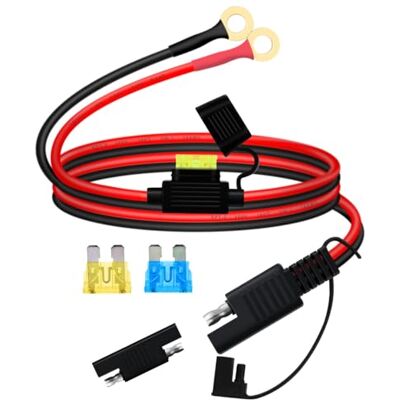 YINGAYOU Connecteur SAE Batterie Moto 14AWG 20A SAE vers O Ring 8mm 12V 24V avec Fusibles pour Moto, Solar Panel, Voiture, Bateau (1 m) YINGAYOU Connecteur SAE Batterie Moto 14AWG 20A SAE vers O Ring 8mm 12V 24V avec Fusibles pour Moto, Solar Panel, Voiture, Bateau (1 m)