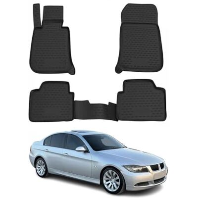 OMAC Lot de 4 tapis de voiture compatibles avec BMW Série 3 E90 2005-2013 en caoutchouc TPE Noir OMAC Lot de 4 tapis de voiture compatibles avec BMW Série 3 E90 2005-2013 en caoutchouc TPE Noir