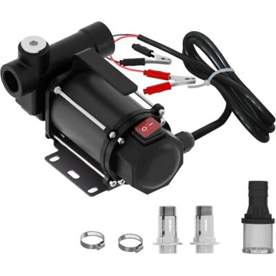 WilTec Pompe d'aspiration à Fuel Diesel auto-amorçante – 12 V / 550 W / 80 l/min – avec Bornes de batterie – Pour gazole et huile de diesel, vidange transvasement WilTec Pompe d'aspiration à Fuel Diesel auto-amorçante – 12 V / 550 W / 80 l/min – avec Bornes de batterie – Pour gazole et huile de diesel, vidange transvasement
