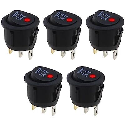 VGOL Lot de 5 interrupteurs à bascule ronds 12 V 20 A 3 broches On/Off avec voyant LED rouge pour trou de montage de 20 mm de diamètre pour voiture, camion, bateau VGOL Lot de 5 interrupteurs à bascule ronds 12 V 20 A 3 broches On/Off avec voyant LED rouge pour trou de montage de 20 mm de diamètre pour voiture, camion, bateau