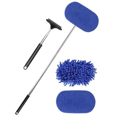 ZimiTeda Outil de nettoyage 3 en 1 pour pare-brise de voiture Brosse lavable en microfibre extra large Poignée extensible Kit pour vitres intérieures et extérieures ZimiTeda Outil de nettoyage 3 en 1 pour pare-brise de voiture Brosse lavable en microfibre extra large Poignée extensible Kit pour vitres intérieures et extérieures