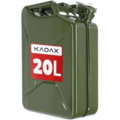 KADAX Bidon d'essence de 20 l, en acier de 0,8 mm, pour essence et diesel, réservoir de rechange avec triple poignée, bidon en tôle d'acier KADAX Bidon d'essence de 20 l, en acier de 0,8 mm, pour essence et diesel, réservoir de rechange avec triple poignée, bidon en tôle d'acier