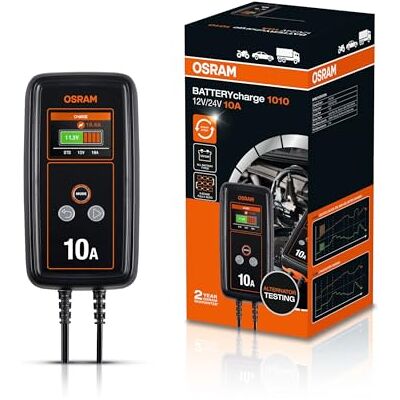OSRAM BATTERYcharge 1010, 12 V, 10 A, pour voitures et fourgonnettes, compatible avec les batteries AGM, EFB, plomb-acide et lithium, charge rapide, mode de maintien de charge, compatible Start/Stop OSRAM BATTERYcharge 1010, 12 V, 10 A, pour voitures et fourgonnettes, compatible avec les batteries AGM, EFB, plomb-acide et lithium, charge rapide, mode de maintien de charge, compatible Start/Stop