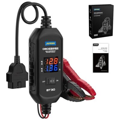 AUTOOL Câble d'alimentation d'urgence OBD II pour voiture 12 V Affichage numérique Kit de détection de fuite de batterie OBD II avec fusible 3 A et 2 pinces crocodiles AUTOOL Câble d'alimentation d'urgence OBD II pour voiture 12 V Affichage numérique Kit de détection de fuite de batterie OBD II avec fusible 3 A et 2 pinces crocodiles