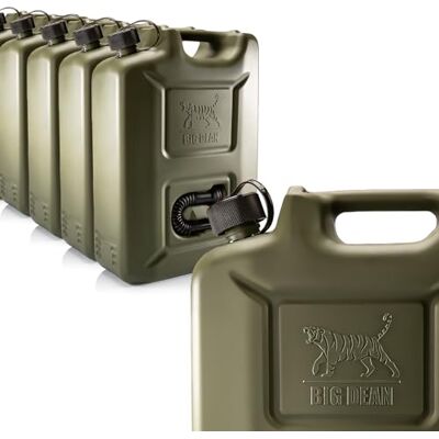 BigDean Lot de 5 bidons d'essence de 20 l en vert olive avec bec verseur flexible – Bidon de carburant pour essence et diesel – Bidon de réserve – Fabriqué en Allemagne BigDean Lot de 5 bidons d'essence de 20 l en vert olive avec bec verseur flexible – Bidon de carburant pour essence et diesel – Bidon de réserve – Fabriqué en Allemagne