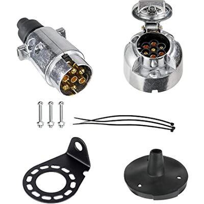 BEIJISTAR Kit de Fiche et Prise Remorque en Métal 7 Broches avec Joint en Caoutchouc et Support de Montage en Métal, 12V Étanche Connecteur Prise Remorque en Métal Mâle et Femelle, pour Caravane RV BEIJISTAR Kit de Fiche et Prise Remorque en Métal 7 Broches avec Joint en Caoutchouc et Support de Montage en Métal, 12V Étanche Connecteur Prise Remorque en Métal Mâle et Femelle, pour Caravane RV