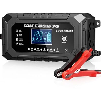 Husgw 12V15A 24V8A Chargeur de voiture, chargeur de batterie auto LiFePO4, chargeur de voiture intelligent 9 niveaux, protections multiples, adapté voiture, camion, moto, LiFeP04 (noir 15) Husgw 12V15A 24V8A Chargeur de voiture, chargeur de batterie auto LiFePO4, chargeur de voiture intelligent 9 niveaux, protections multiples, adapté voiture, camion, moto, LiFeP04 (noir 15)