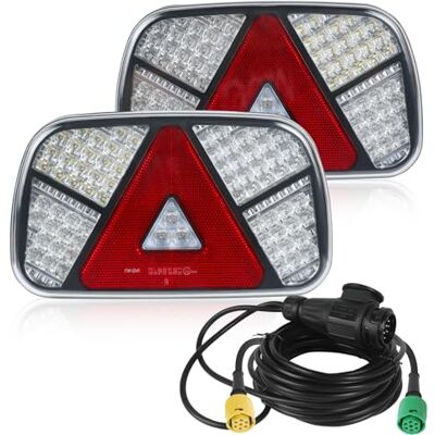 AOHEWEI Kit de feux arrière de remorque, 12V/24V clignotant queue marche arrière antibrouillard réflecteur avec prise 13 broches câble à 6 conducteurs 5,5 m long pour camion caravane van tracteur AOHEWEI Kit de feux arrière de remorque, 12V/24V clignotant queue marche arrière antibrouillard réflecteur avec prise 13 broches câble à 6 conducteurs 5,5 m long pour camion caravane van tracteur