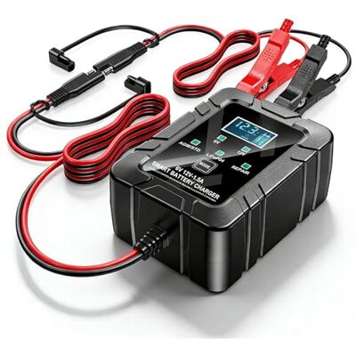 GOMETY Chargeur de batterie 6 V 12 V 1,5 A pour batteries plomb-acide 6 V 12 V, chargeur intelligent avec écran LCD, chargeur de maintien pour voiture, moto, tondeuse à gazon, bateau, camion (prise GOMETY Chargeur de batterie 6 V 12 V 1,5 A pour batteries plomb-acide 6 V 12 V, chargeur intelligent avec écran LCD, chargeur de maintien pour voiture, moto, tondeuse à gazon, bateau, camion (prise