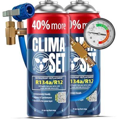 Clima Set ClimaSet Remplacement du gaz refrigerant R134a 2x235 g pour Climatisation manometre clim, Climatiseur flexible climatisation Recharge climatisation voiture Gaz R134a cartouche gaz ECO Clima Set ClimaSet Remplacement du gaz refrigerant R134a 2x235 g pour Climatisation manometre clim, Climatiseur flexible climatisation Recharge climatisation voiture Gaz R134a cartouche gaz ECO