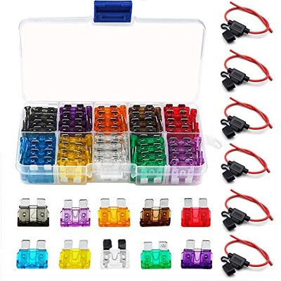 Bst4U Voiture Porte Fusible, 100PCS Assorties Kit De Remplacement De Fusibles à Lame Standard Pour Voiture Automatique, 6 PCS 14AWG Support Porte Fusible Lame Enfichable Etanche avec Fil Câble(M) Bst4U Voiture Porte Fusible, 100PCS Assorties Kit De Remplacement De Fusibles à Lame Standard Pour Voiture Automatique, 6 PCS 14AWG Support Porte Fusible Lame Enfichable Etanche avec Fil Câble(M)