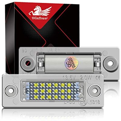 WinPower Éclairage de plaque d'immatriculation LED Compatible avec Passat B5.5/B6 Caddy MK3 Golf5 plus Jetta/Syncro MK5 Transporter T5 Touran1 Superb1 3U B5 etc., 2Pcs WinPower Éclairage de plaque d'immatriculation LED Compatible avec Passat B5.5/B6 Caddy MK3 Golf5 plus Jetta/Syncro MK5 Transporter T5 Touran1 Superb1 3U B5 etc., 2Pcs