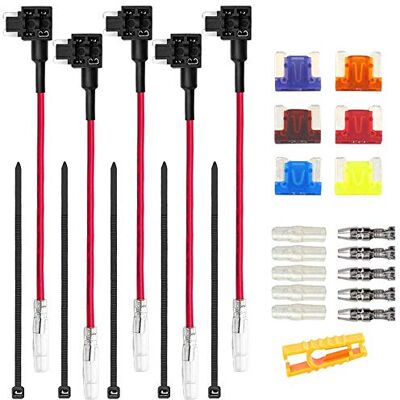 Aiqeer 5 Pièces 12V / 24V Profil-Bas Add-a-Circuit Porte-Fusible, Porte-Fusible à Lame de Voiture avec Fil 16 AWG, Gratuit 6 Pièces Fusibles à Lame Micro et Extracteur de Fusible (Borne Bout à Bout) Aiqeer 5 Pièces 12V / 24V Profil-Bas Add-a-Circuit Porte-Fusible, Porte-Fusible à Lame de Voiture avec Fil 16 AWG, Gratuit 6 Pièces Fusibles à Lame Micro et Extracteur de Fusible (Borne Bout à Bout)