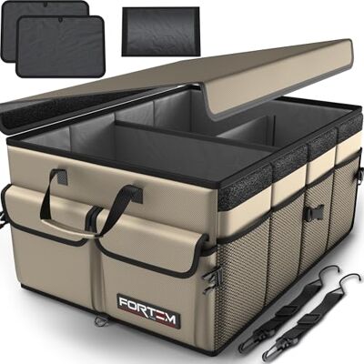 FORTEM Organisateur de Coffre Voiture, Rangement Pliable SUV Multi Compartiments, Accessoires Auto pour Femme Homme, Tissu Oxford 600D, Fond Antidérapant, Sangles de Fixation, Couvercle Souple (65L) FORTEM Organisateur de Coffre Voiture, Rangement Pliable SUV Multi Compartiments, Accessoires Auto pour Femme Homme, Tissu Oxford 600D, Fond Antidérapant, Sangles de Fixation, Couvercle Souple (65L)