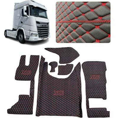 EVELTRUCK Tapis de sol pour camion compatible avec DAF XG 2022+ (tissu noir, fil rouge) EVELTRUCK Tapis de sol pour camion compatible avec DAF XG 2022+ (tissu noir, fil rouge)