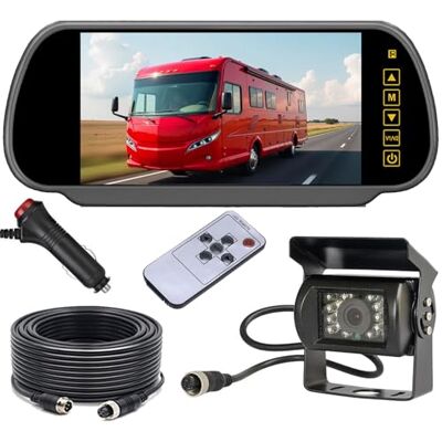 xinyida Moniteur de rétroviseur 4 broches de 17,8 cm + 18 LED Vision nocturne étanche Caméra de recul avec câble de 15 m pour camion caravane remorque camping-car 12 V-24 V xinyida Moniteur de rétroviseur 4 broches de 17,8 cm + 18 LED Vision nocturne étanche Caméra de recul avec câble de 15 m pour camion caravane remorque camping-car 12 V-24 V