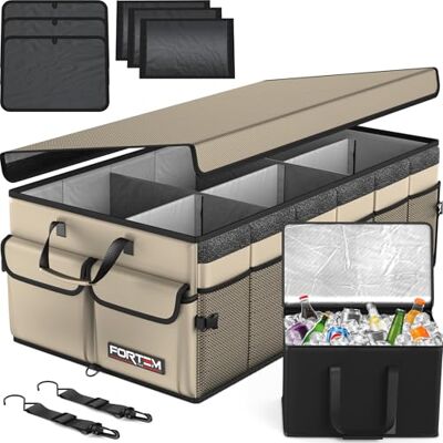FORTEM Organisateur de Coffre Voiture avec Glacière, SUV Multi Compartiments Pliable, Rangement Accessoires Auto Femme Homme, Oxford 600D, Fond Antidérapant, Sangles, Couvercle Souple (105L) FORTEM Organisateur de Coffre Voiture avec Glacière, SUV Multi Compartiments Pliable, Rangement Accessoires Auto Femme Homme, Oxford 600D, Fond Antidérapant, Sangles, Couvercle Souple (105L)