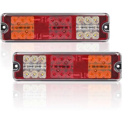 AOHEWEI Lot de 2 feux arrière de remorque 12 V/24 V 27 LED super lumineux étanches clignotants/frein/queue/marche arrière/réflecteur pour remorque camion camion caravane van tracteur AOHEWEI Lot de 2 feux arrière de remorque 12 V/24 V 27 LED super lumineux étanches clignotants/frein/queue/marche arrière/réflecteur pour remorque camion camion caravane van tracteur