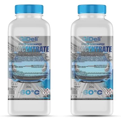 GiDeli Antigel concentré pour pare-brise 2 x 1 l Antigel -60 °C Eau d'essuyage pour protection contre le gel Nettoyant pour vitres d'hiver GiDeli Antigel concentré pour pare-brise 2 x 1 l Antigel -60 °C Eau d'essuyage pour protection contre le gel Nettoyant pour vitres d'hiver
