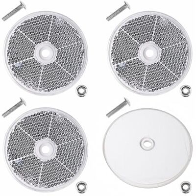 Your Day Mate Réflecteurs à Visser, 4 Pièces, Blanc, Ø 60 mm, avec Marque d'Homologation E, Vis M5 + Écrous Inclus, Réflecteur de Sécurité pour Remorque, Caravane, Poteau, Œil de Chat Droite Gauche, Reflector Your Day Mate Réflecteurs à Visser, 4 Pièces, Blanc, Ø 60 mm, avec Marque d'Homologation E, Vis M5 + Écrous Inclus, Réflecteur de Sécurité pour Remorque, Caravane, Poteau, Œil de Chat Droite Gauche, Reflector