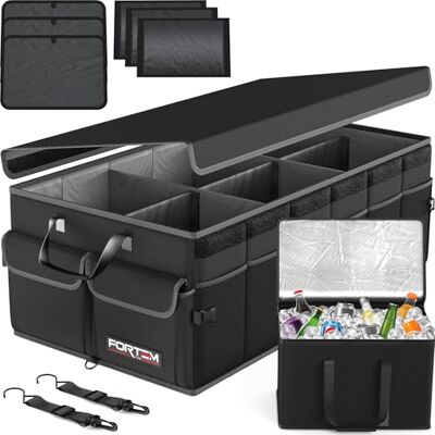 FORTEM Organisateur de Coffre Voiture avec Glacière, SUV Multi Compartiments Pliable, Rangement Accessoires Auto Femme Homme, Oxford 600D, Fond Antidérapant, Sangles, Couvercle Souple (105L) FORTEM Organisateur de Coffre Voiture avec Glacière, SUV Multi Compartiments Pliable, Rangement Accessoires Auto Femme Homme, Oxford 600D, Fond Antidérapant, Sangles, Couvercle Souple (105L)