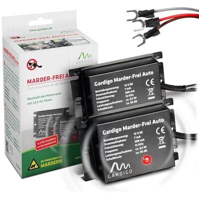 Gardigo 78405 Set de 2 Répulsifs Ultrason pour Voiture, Compartiment Moteur, Branchement sur la Batterie d'Automobile 12 V, Repeller Repousse Anti-Martres, Fouines Gardigo 78405 Set de 2 Répulsifs Ultrason pour Voiture, Compartiment Moteur, Branchement sur la Batterie d'Automobile 12 V, Repeller Repousse Anti-Martres, Fouines