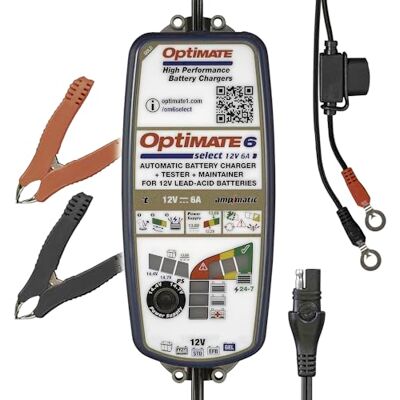 Tecmate Optimate 6 Select – Chargeur et mainteneur de batterie 12 V 6 A, TM-371, série Gold 9 étapes, bleu Tecmate Optimate 6 Select – Chargeur et mainteneur de batterie 12 V 6 A, TM-371, série Gold 9 étapes, bleu