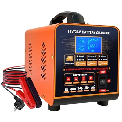 vFound Chargeur de batterie de voiture en métal 12 V 24 V très résistant, mainteneur de batterie automatique 20 A, chargeur intelligent avec arrêts automatiques, réparation, mode hiver, pour voiture vFound Chargeur de batterie de voiture en métal 12 V 24 V très résistant, mainteneur de batterie automatique 20 A, chargeur intelligent avec arrêts automatiques, réparation, mode hiver, pour voiture