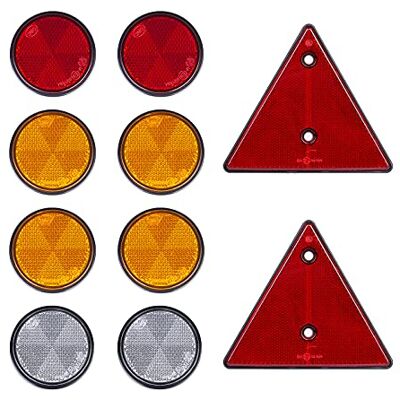 BEIJISTAR Réflecteur de remorque, 2 réflecteurs triangulaires rouges avec fixation à vis, 2 x rouge, 4 x jaune, 2 x blancs, réflecteurs autocollants ronds, pour remorque, camion, caravane, RV BEIJISTAR Réflecteur de remorque, 2 réflecteurs triangulaires rouges avec fixation à vis, 2 x rouge, 4 x jaune, 2 x blancs, réflecteurs autocollants ronds, pour remorque, camion, caravane, RV