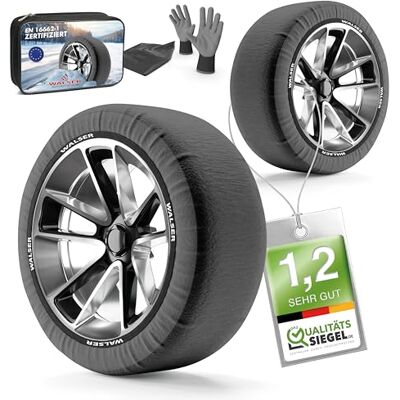 Walser Premium Lot de 2 chaînes à neige homologuées Italie EN 16662-1 pour voiture, 2 chaînes d'hiver pour voiture, gris/noir, dimensions jantes R13-R22, XL Walser Premium Lot de 2 chaînes à neige homologuées Italie EN 16662-1 pour voiture, 2 chaînes d'hiver pour voiture, gris/noir, dimensions jantes R13-R22, XL