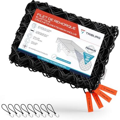 TRIBURG Filet de remorque extensible 1x2 à 2x3 incl. 8x crochets extenseurs Filet de remorque incl. 8x tendeurs en caoutchouc avec crochets pour une sécurisation optimale du chargement TRIBURG Filet de remorque extensible 1x2 à 2x3 incl. 8x crochets extenseurs Filet de remorque incl. 8x tendeurs en caoutchouc avec crochets pour une sécurisation optimale du chargement